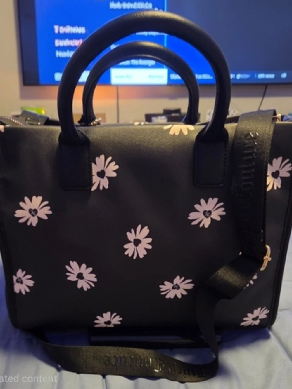 Juicy Couture Black Satchel with Pink Floral Embroidery